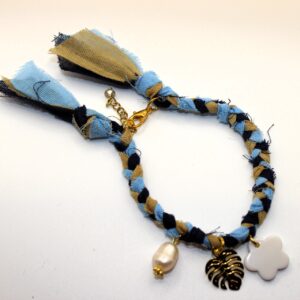 Bandana armband blauw/beige/lichtblauw