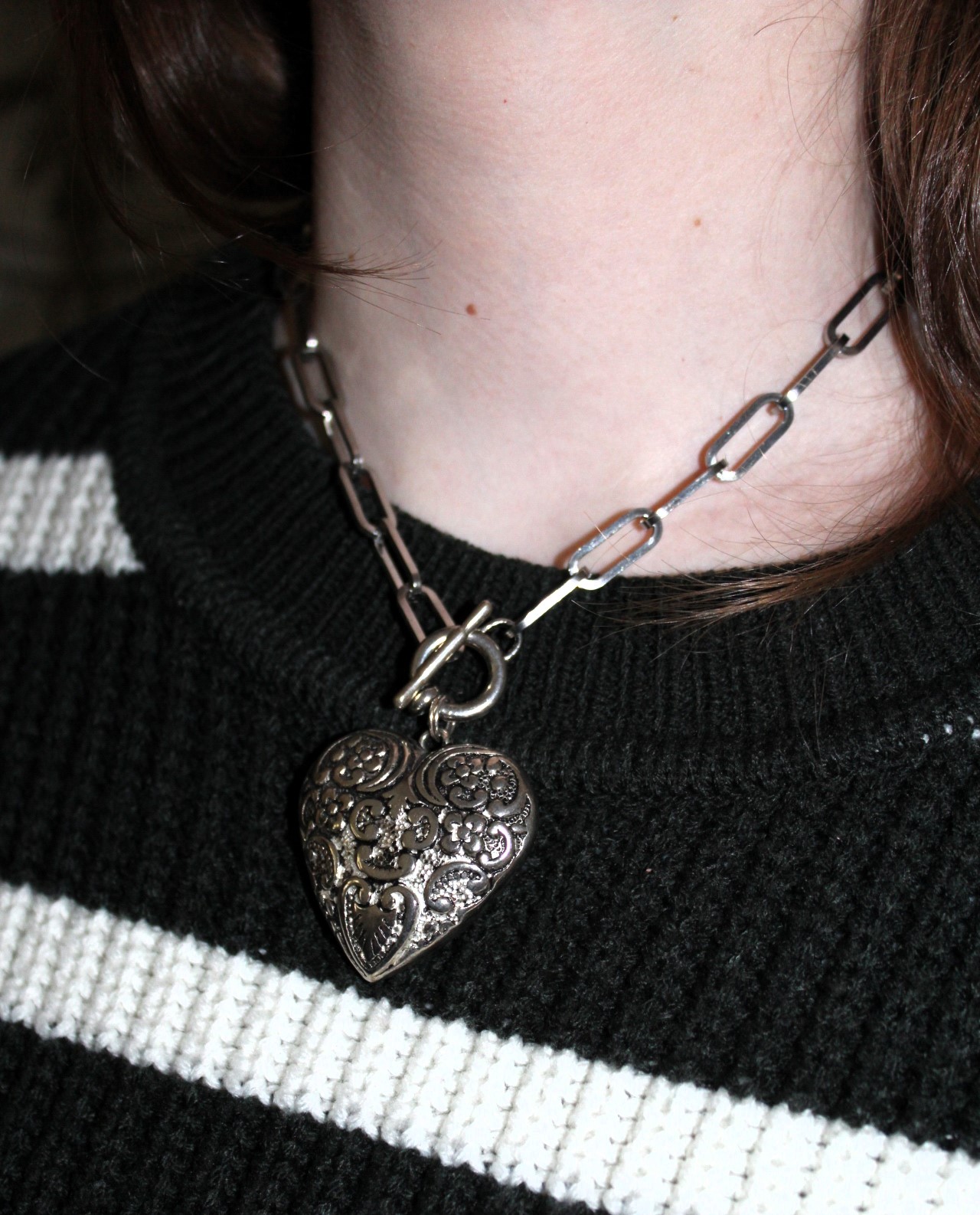 Schakelketting zilver met antiek zilver hart - Afbeelding 2